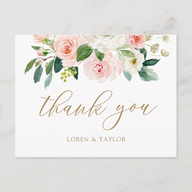 Elegant Blush Floral Wedding Danke Ihre Postkarte (Vorderseite)