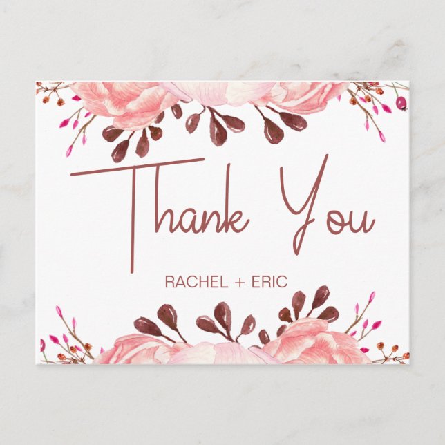 Elegant Blush Floral Wedding Danke Postcard Postkarte (Vorderseite)