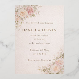 Elegant Blush Floral Wedding Invitation Card Folieneinladung