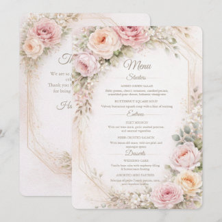 Elegant Blush Floral Wedding Menu Card  Menükarte