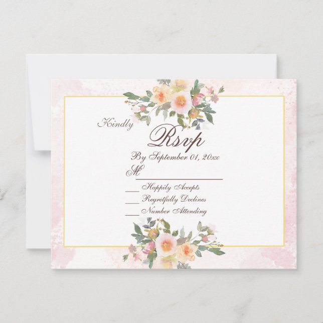 Elegant Blush Floral Wedding RSVP Card Einladung (Vorderseite)