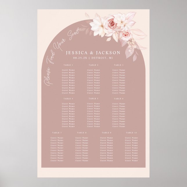 Elegant Blush Floral Wedding Seating Chart Poster (Vorne)
