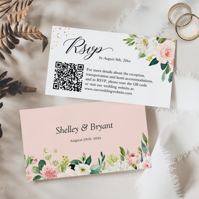 Elegant Blush Floral Wedding Website UAWG QR Code Begleitkarte (Von Creator hochgeladen)