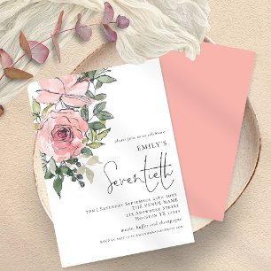 Elegant Blush Florals Seventieth Birthday Party Einladung