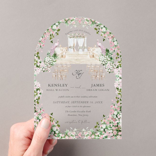 Elegant Blush Garden Wedding with Monogram  Acryleinladungen (Insitu (Handheld))