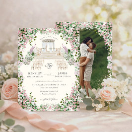 Elegant Blush Garden with Photo Wedding  Einladung