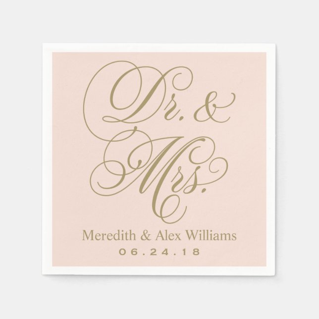 Elegant Blush Gold Dr. und Mrs. Script Monogram Serviette (Vorderseite)