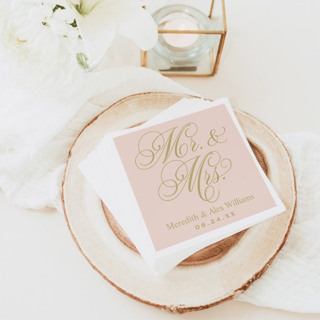 Elegant Blush Gold Mr. und Mrs. Script Monogram Serviette (Von Creator hochgeladen)