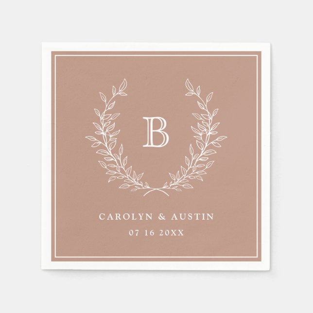 Elegant Blush Laurel Wreath Wedding Monogram Serviette (Vorderseite)