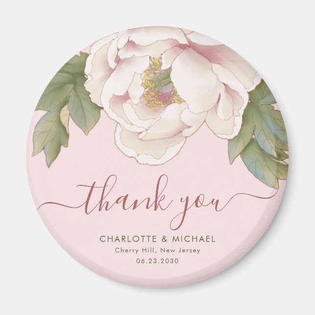 Elegant Blush Peony Floral Danke Gastgeschenk Hoch Magnet (Vorne)