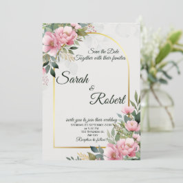 Elegant Blush Peony Floral Save The Date Card Einladung