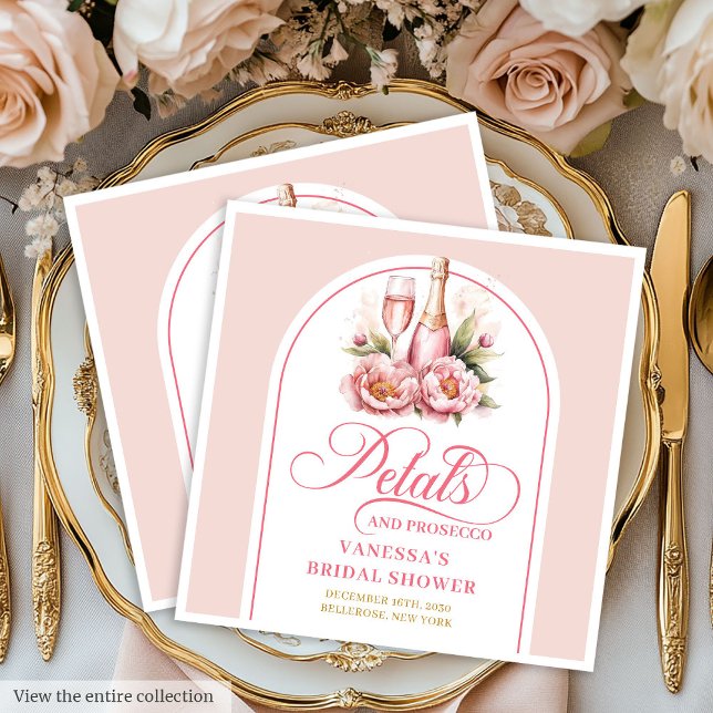 Elegant Blush Petals and Prosecco Custom Napkins Serviette (Elegant Blush Petals and Prosecco Custom Napkins)