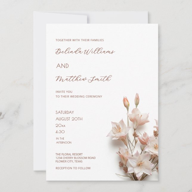 Elegant Blush Pink 3D Flowers  Einladung (Vorderseite)