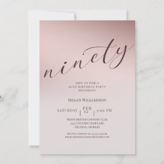 Elegant Blush Pink 90. Geburtstagsparty Einladung