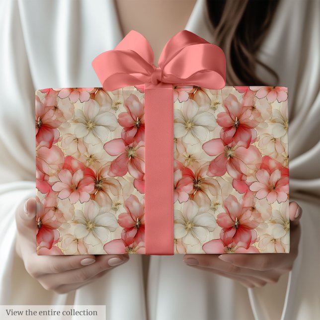 Elegant blush pink and gold floral birthday wrap geschenkpapier (Elegant blush pink and gold floral birthday wrap)