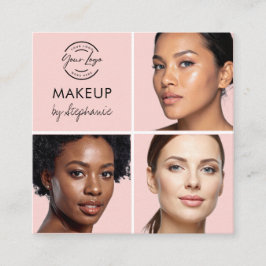 Elegant Blush Pink Black Script 3 Photo Makeup Quadratische Visitenkarte