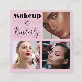 Elegant Blush Pink Black Script 3 Photo Quadratische Visitenkarte