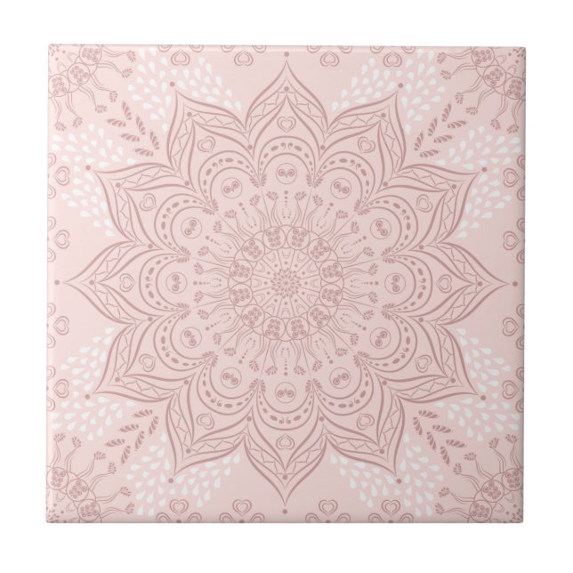Elegant Blush Pink Boho Mandala Fliese (Vorderseite)