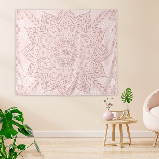 Elegant Blush Pink Boho Mandala Girly Wandteppich (Elegant Boho Blush Pink Tapestry with Mandala Pattern)