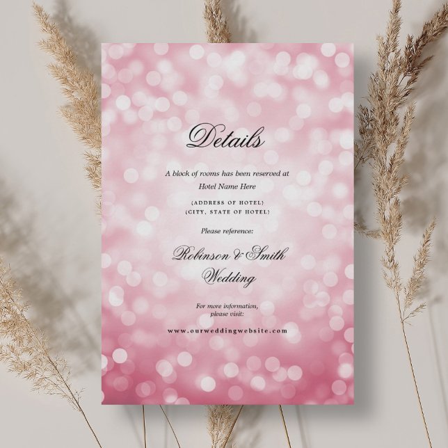 Elegant Blush Pink Bokeh Lights Hochzeitsdetails Begleitkarte (Elegant Blush Pink Bokeh Lights Wedding Details Enclosure Card)