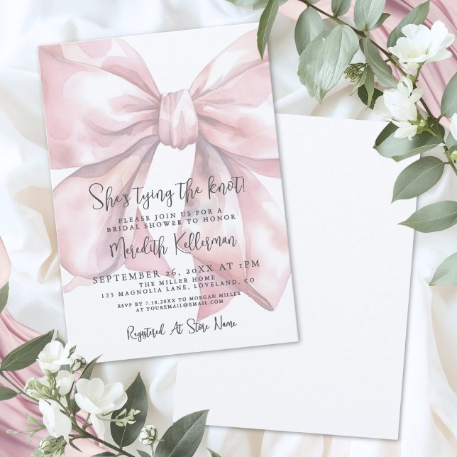 Elegant Blush Pink Bow Bridal Shower Einladung (Elegant Blush Pink Bow Bridal Shower Invitation )