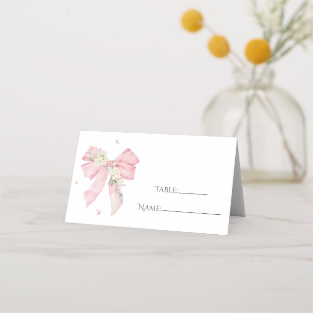 Elegant Blush Pink Bow Floral  Place Card Platzkarte (Vorderseite)