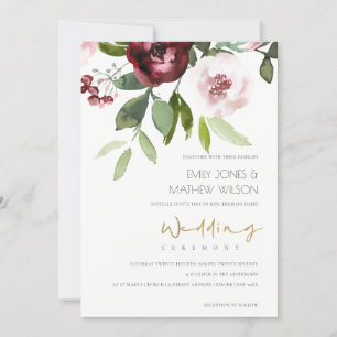 ELEGANT BLUSH PINK BURGUNDY PEONY FLORAL WEDD EINLADUNG