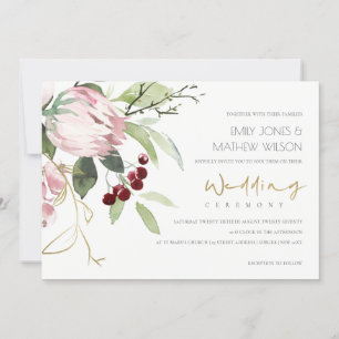 ELEGANT BLUSH PINK BURGUNDY PROTEA FLUSSBREITE EINLADUNG