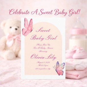 ELEGANT BLUSH PINK BUTTERFLIES BABY GIRL DUSCHE EINLADUNG