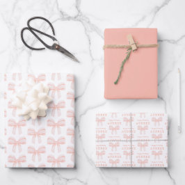 Elegant Blush Pink Coquette Bow Birthday Geschenkpapier Set