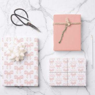 Elegant Blush Pink Coquette Bow Birthday Geschenkpapier Set