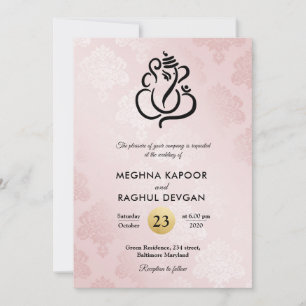 Elegant Blush Pink Damask Ganesha Indian Wedding  Einladung
