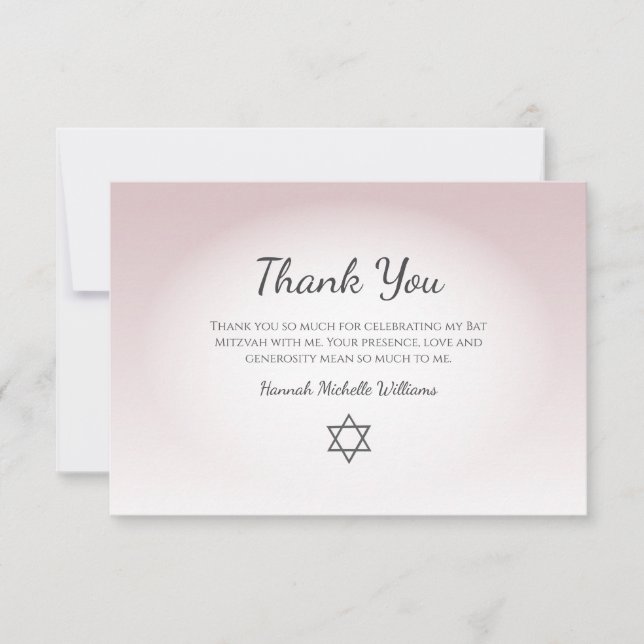 Elegant Blush Pink Feminine Simple Bat Mitzvah  Dankeskarte (Vorderseite)