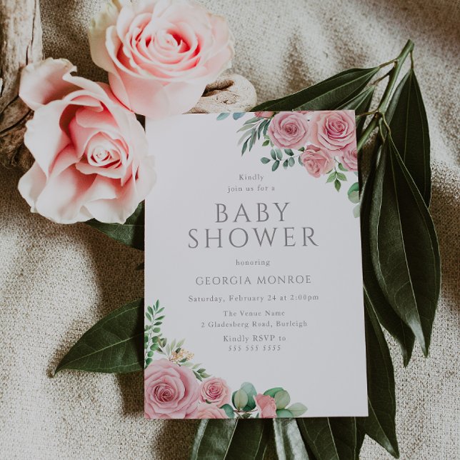 Elegant Blush Pink Floral Baby Shower Invitation Einladung (Von Creator hochgeladen)