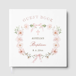 Elegant Blush Pink Floral Frame Baptism Gästebuch