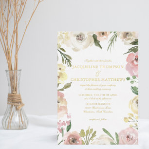 Elegant Blush Pink Floral Garden Wedding Gold Folieneinladung