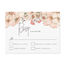 Elegant Blush Pink Floral Gray Script Wedding RSVP