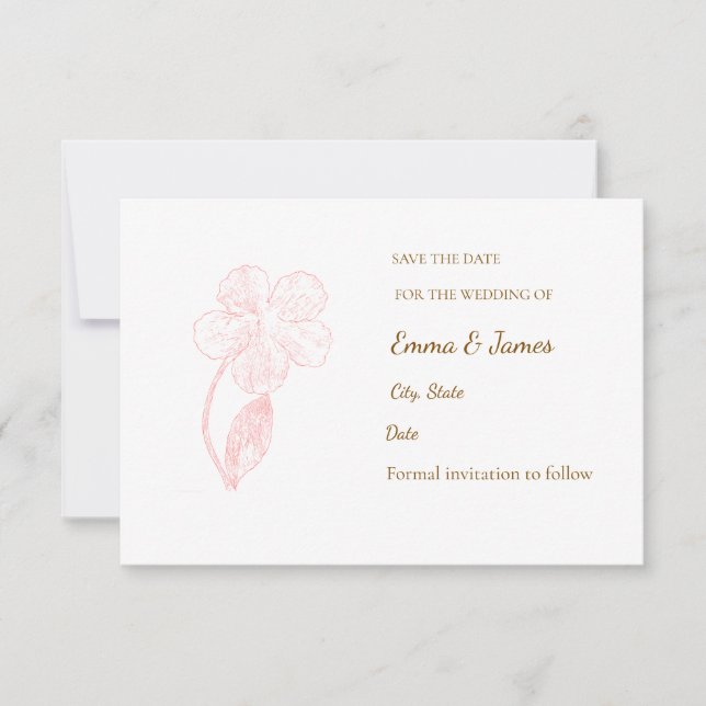 ​Elegant Blush Pink Floral Line Art Save the Date  (Vorderseite)