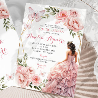 Elegant Blush Pink Floral mexikanische Quinceañera Einladung