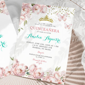 Elegant Blush Pink Floral mexikanische Quinceañera Einladung