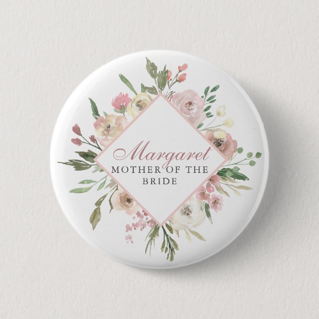 Elegant Blush Pink Floral Mutter der Braut Button (Vorderseite)