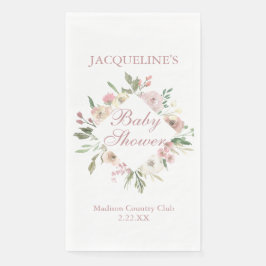 Elegant Blush Pink Floral Personalized Baby Shower Serviette