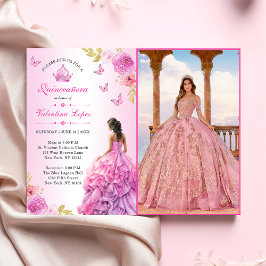 Elegant Blush Pink Floral Quinceañera Einladung
