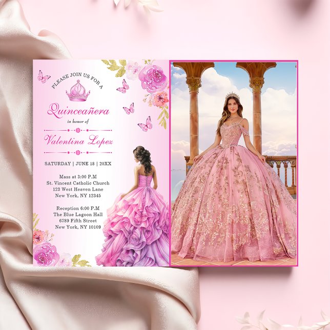 Elegant Blush Pink Floral Quinceañera Einladung (Von Creator hochgeladen)