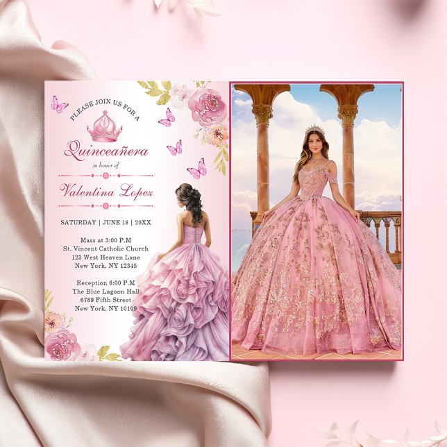 Elegant Blush Pink Floral Quinceañera Einladung (Von Creator hochgeladen)