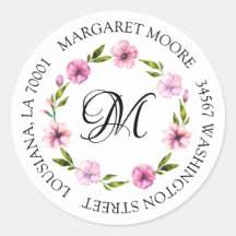 Elegant Blush Pink, Floral Script Monogram-Adresse