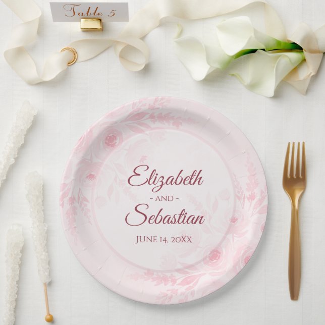 Elegant Blush Pink Floral Simple Boho Chic Wedding Pappteller (Hochzeit)