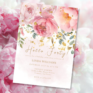 Elegant Blush Pink Floral Wasserfarbe 40. Geburtst Einladung