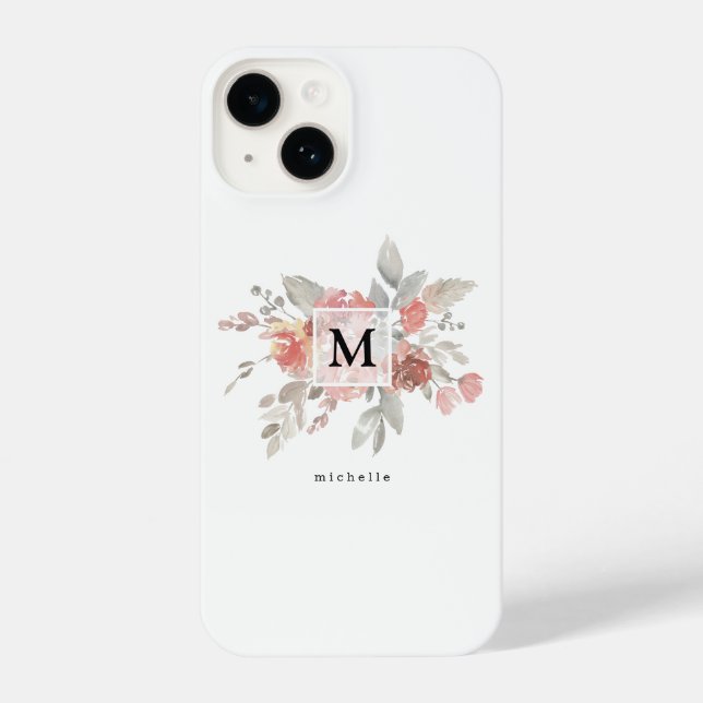 Elegant Blush Pink FloralMonogram iPhone Hülle (Rückseite)
