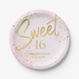 Elegant Blush Pink & Gold Confetti Sweet 16 Pappteller